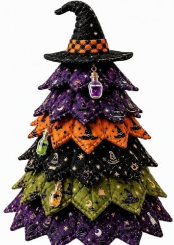 Quilted Christmas Tree Kit – Pre-Cut Fabric & Foam Cone DIY Tabletop Decoration with Tree Topper, No-Sew Holiday Craft Kit for Adults & Kids, Christmas Tree Decorations for Home, Party & Gifts (set7) by Unknown
