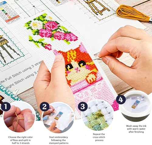 ORIGACH 6 Set Bathtime Animals Cross Stitch Bookmark Kit for Beginner - Image 4