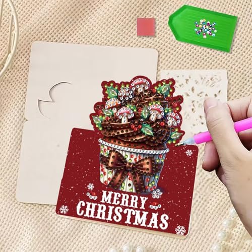 C'eitura 6Pcs DIY Christmas Cupcake Diamond Art Painting Crafts Rhinestone Painting Greeting Card Making Kit Postcard for Holiday Christmas New Year Party Favors - Image 4