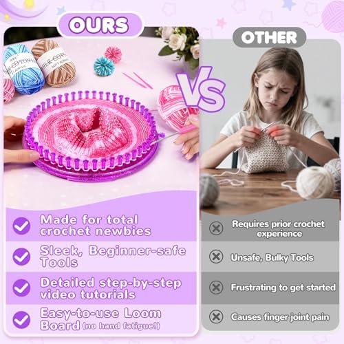 Knitting Loom Kit with Storage Bag,Looms,Yarn, Pom Pom Maker & Crochet Hook - Image 3