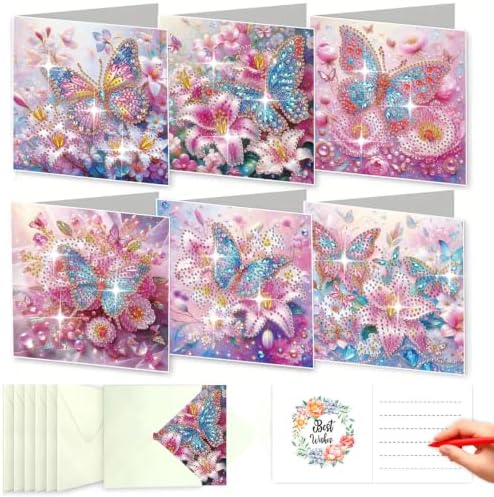 LSQFS 6Pcs Butterfly Diamond Painting Greeting Cards Kits for Adults by LSQFS