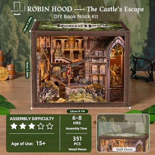 MiniCity Robin Hood Escape Book Nook Kit, DIY 3D Bookshelf Insert with LED - Image 3