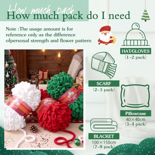 Threlaco 6 Skein Christmas Loop Yarn for Finger Knitting, Red, Green, White - Image 6