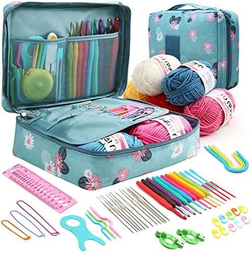 Abizarch 59 Pcs Crochet Hooks Kit for Beginners Adults, Knitting Starter Kit for Adults Ergonomic Soft Grip Handle Crochet Tools, DIY Weave Yarn Kits with Carry Bag, Travel Knitting Crochet Supplies by Abizarch