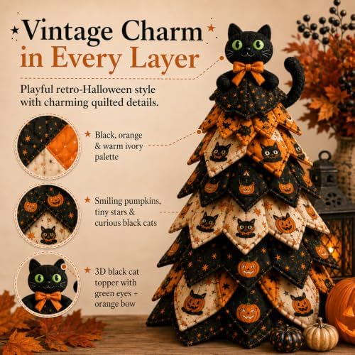 DIY Halloween Quilted Fabric Tree Kit, Pumpkin Harvest Tree Art Kit - Image 4