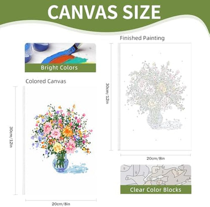 4 Pack Framed Paint by Numbers Kit for Adults Beginner with Wooden Easel, Flowers Vase Easy Paint by Numbers with Frame, DIY Adult Paint by Numbers Kits on Canvas Framed for Home Decor Gift 8x12 Inch - Image 6