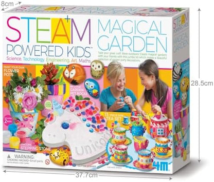 4M Magical Garden Kit for Kids Ages 8-12 – 4-in-1 Craft Set: Paint Flower Pots, Unicorn Stepping Stone with Glow Star, Mosaics & Gemstones, Mini Porcelain Tea Set, Garden Stones, Creative Art Gift - Image 6