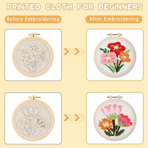 ojustbeok 1 Set Punch Needle Embroidery Starter Kits Includes Punching Needling Fabric with Pattern, Yarns, Embroidery Hoops, Sewing Needles, Instruction for Adults Beginner DIY Handmade Crafts Gifts - Image 3