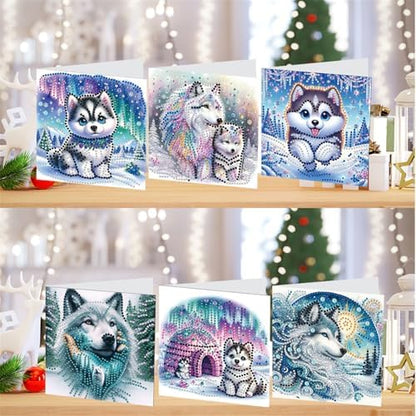 6pcs DIY Diamond Art Greeting Cards Kit with Envelopes&Tools - Create Your Own Sparkling Birthday, Thank You, Holiday Cards for Adults & Beginners(Wolf) - Image 2