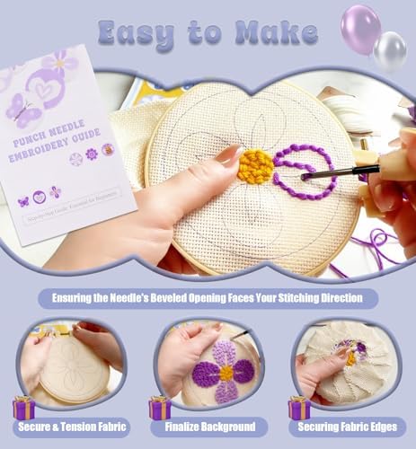 Nuoviyiya Punch Needle Coaster Kit for Adults Beginners, Complete Embroidery Kit with Adhesive Felt & Pre-Printed Patterns, Easy DIY Craft Set with Yarn, Hoop, Tools & Instructions - Image 4