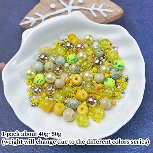 Assorted Glass Resin Beads Multi Size Colors Smooth Cracked Gravel Millet Spacer Beads for Bracelets Necklace Earring DIY Jewelry Making Craft(Yellow Series) - Image 2