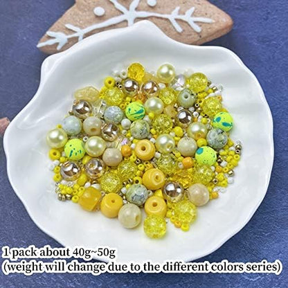 Assorted Glass Resin Beads Multi Size Colors Smooth Cracked Gravel Millet Spacer Beads for Bracelets Necklace Earring DIY Jewelry Making Craft(Yellow Series) - Image 2