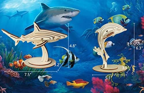 3D Wooden Sea Animal Puzzle, 6 Piece Set Wood Sea Animals Skeleton DIY Assembly Model Kits, Wooden Crafts Brain Teaser Puzzle, STEM Gifts for Adults & Teens Birthday Gifts Xmas - Image 3