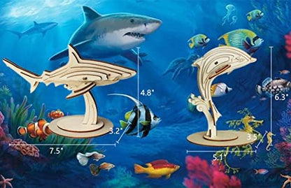 3D Wooden Sea Animal Puzzle, 6 Piece Set Wood Sea Animals Skeleton DIY Assembly Model Kits, Wooden Crafts Brain Teaser Puzzle, STEM Gifts for Adults & Teens Birthday Gifts Xmas - Image 3