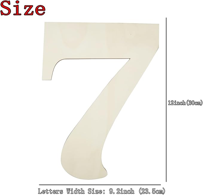 12 Inch Large Unfinished Wood Number, Paintable Unfinished Blank Wooden Numbers Board Unfinished Wood Slices for Birthday Wedding Graduate Party Wall Hang Decor - 7