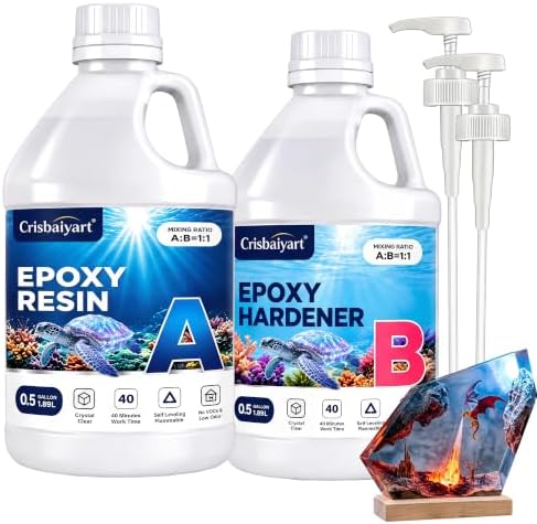 Epoxy Resin Kit: 1 gallons crystal-clear, bubble-free epoxy resin resists yellowing and cures quickly. Ideal for arts&crafts, tabletop casting, DIY jewelry making, mold casting (1:1 ratio) by Unknown