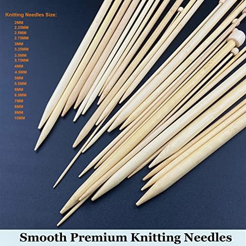 Mdoker 95pcs Knitting Needles Kit&Crochet Hooks Set 36 Straight Bamboo Knitting Needle 12 Small Size Lace Crochet Hook 5 Ergonomic Crochet Needles Knitting Set with Knitting Supplies&Accessories - Image 2