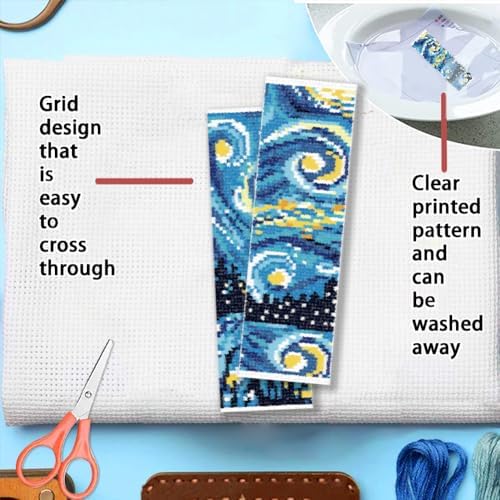 FREEBLOSS 6 Set 11CT Cross Stitch Bookmarks Kit Starry Sky 8x2.4inch - Image 3