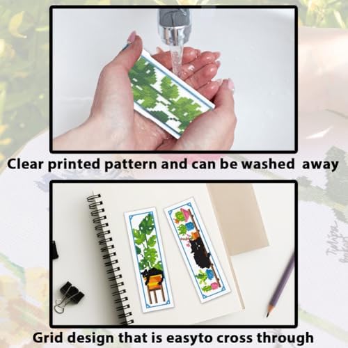 ACRNIGHEET 6PCS Cross Stitch Bookmark Kits Cute Cat and Plants Pattern Stamped Cross Stitch Kits for Beginners Adults DIY Stamped Embroidery Bookmarks with Instructions Hand Embroidery Craft Gift 11CT - Image 6