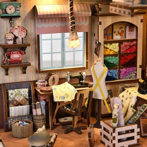 fifijoy Sewing Room Book Nook Kit - DIY Miniature Dollhouse for Adults and Teens, Booknook Tiny House Bookshelf Decor 3D Wooden Puzzle with LED Light, Gift for Family and Friends - Image 3
