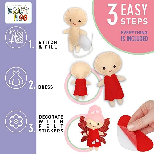 Fairy Sewing Kit for Kids Ages 5-12 - Beginner Kit, 5 Pre-Cut Felt Dolls - Image 4
