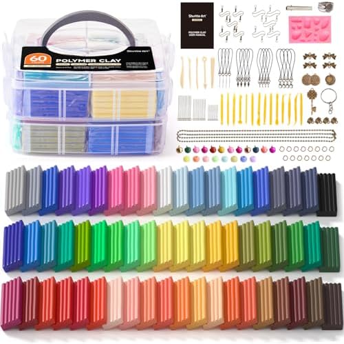 Shuttle Art Polymer Clay Kit, 60 Colors Oven Bake Clay for Kids, 19 Sculpting Tools, 16 Accessories, Non-Sticky, Non-Toxic DIY Crafts for Kids Adults by ShuttleArt