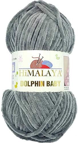 4 Skein/Pack Himalaya Dolphin Baby Chenille Yarn, Each Ball 100 gr (3.5 oz), 120 m (132 Yards), 100% Polyester, Super Bulky Baby Blanket Velvet Amigurumi Yarn, 80320 - Hard Coal Gray