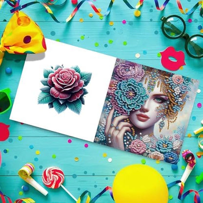 DIZAKIM 6-Piece Christmas-Themed Diamond Painting Greeting Cards Christmas Eve DIY Craft Kit Birthday Gift (Flower Beauty) - Image 4