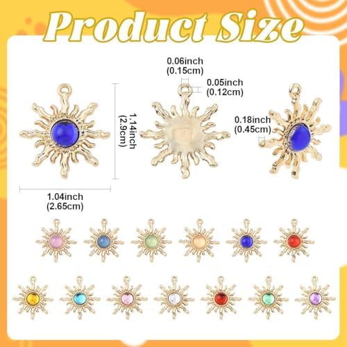 39Pcs 13 Colors Transparent Resin Sun Charms, IP Light Gold Tone Alloy Findings, Mixed Color Pendants with Storage Box for DIY Jewelry Making - Image 3