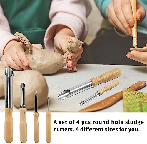 4 Pack Stainless Steel Circular Clay Hole Cutters, Wooden Handle Clay Tools for Drilling and Sculpture, Pottery Tools and Supplies - Image 4