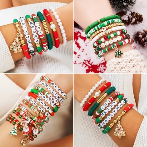 BBita 3680pcs Christmas Polymer Clay Beads Charms for Bracelets Making Kit Christmas Tree Snowman Santa Claus Snowflakes Bells Socks elk Friendship DIY Arts Crafts Gifts for Kids Girls - Image 5