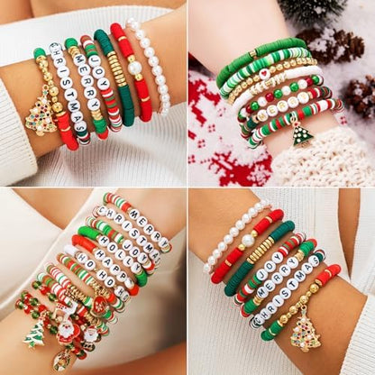 BBita 3680pcs Christmas Polymer Clay Beads Charms for Bracelets Making Kit Christmas Tree Snowman Santa Claus Snowflakes Bells Socks elk Friendship DIY Arts Crafts Gifts for Kids Girls - Image 5
