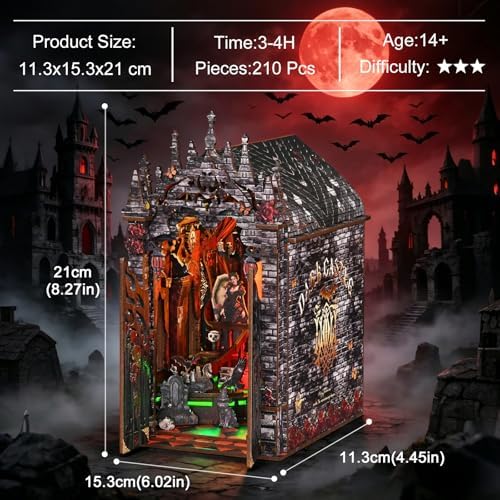 Eternal Night Castle, DIY Book Nook Kit with LED Light for Adults Teens Beginners, Miniature Dollhouse, Dark Fantasy Bookshelf Insert, Medieval Craft Kit Gift for Fantasy Gothic Lovers - Image 4