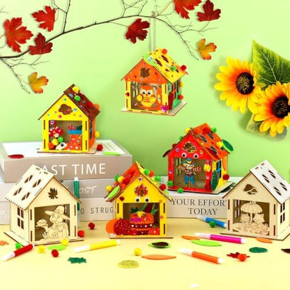 Thanksgiving Fall Crafts Wooden House for Adults, Painting Arts Kit Decor - Image 3