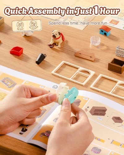 Rolife Super Creator Furry Friends' Home DIY Miniature House Kit, Snap-Fit Plastic 3D Puzzle No Glue Needed, Stackable Pet Store Room Decor Gift for Adults & Teens, 89 PCS - Image 5