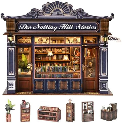 DIY Miniature House Kit, Dollhouse Fantastic Book Store for Adults to Build, Birthday/Christmas Day Gift for Family and Friends, Prefab Tiny Home with LED Lights,The Notting Hill Stories by DROICC