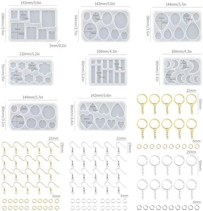 Resin Jewelry Molds, 128 Pcs Multiple UV Resin Earring Mold with Holes, Basic Epoxy Keychain Kits Bundle Complete Set, Necklace Pendant Moldes para Resina Epoxica for Female - Image 6
