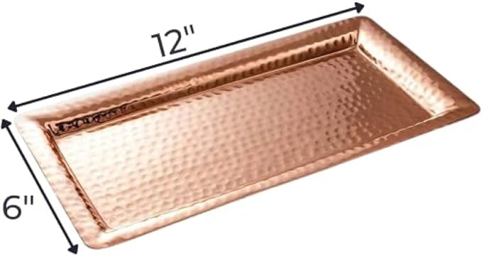 Monarch Abode Decorative Tray – 12-Inch Hand Hammered Copper Plated Metal Bathroom Tray Countertop, Vanity Trays Organizer, Perfume Plate for Dresser, Kitchen Countertop Small Fruit Platter