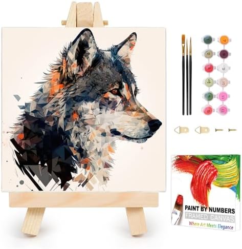 AUKELHJ Framed Paint by Numbers Kit for Adults, Wolf, 10x10 inch by Unknown
