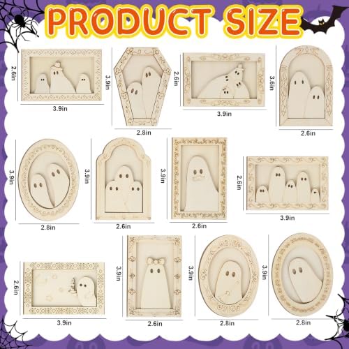 12 Pcs Halloween Crafts Wooden Ghost DIY Frames Decorating Unfinished Wood Painting Ghost Craft Ornaments Fall Halloween Arts and Crafts Kits for Adults Kids Haunted House Activities Party Supplies - Image 2