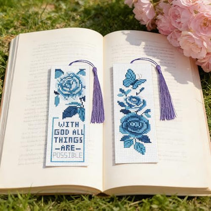 INFUNLY 6 Pcs Woman Power Stamped Embroidery Bookmark 8.5x3 inch Prayer Flower Stamped Cross Stitch Kit for Adults DIY Motivational Quote Stitch Bookmarks Kit for Readers Writers Craft Gift - Image 6
