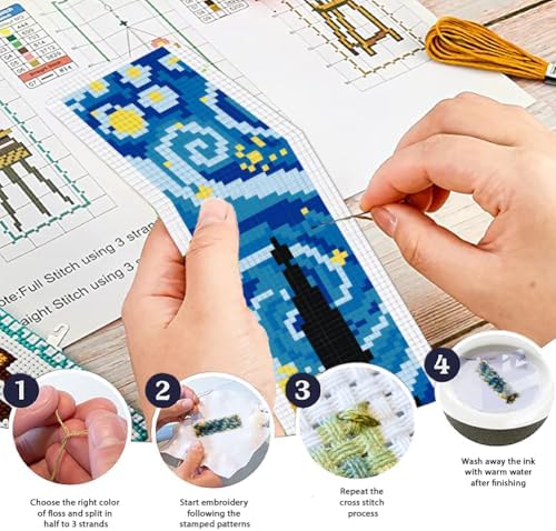 ORIGACH 6 Set Starry Night & Black Cat Cross Stitch Bookmark Kit - Image 4