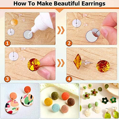 Hypoallergenic Earring Posts and Backs, Caffox 2000pcs Stud Earrings Making Kit with Ear Ring Base and Earring Backs for Leather Stud, Clay, Pearl Jewelry Making (Gold & Silver) - Image 6