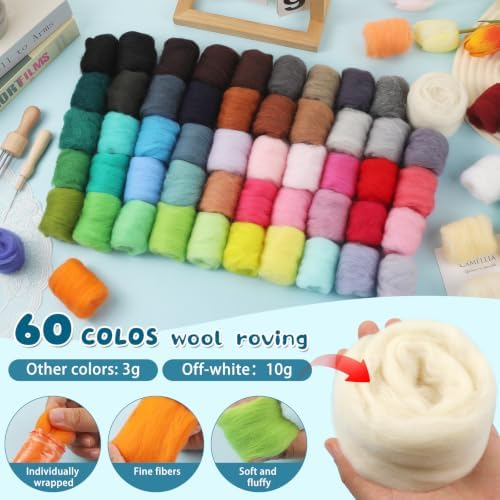 Mayboos 60 Colors Needle Felting Kit with Assorted Wool Roving & Needles - Image 3
