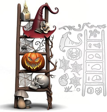 Skull Pumpkin Ladder Spider Cutting Dies for Card Making, 6.5inches Happy Halloween Die Cuts Set Metal Stencil for DIY Scrapbooking Card Craft Embossing Paper Dies by Unknown