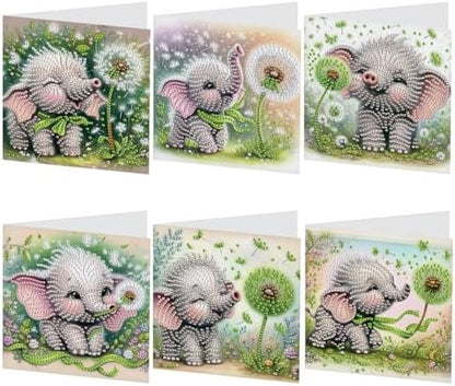 AiYuanzsh 6 Pack Diamond Art Greeting Card Kits with Envelopes, Special Shaped Diamond Painting Cards, DIY Rhinestone Diamond Art Cards for Birthday Christmas Holiday (Elephant and Dandelion) by AiYuanzsh