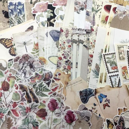 Retro Scrapbook Supplies Kit, 200 Mixed Natural Color Paper and Stickers - Image 3