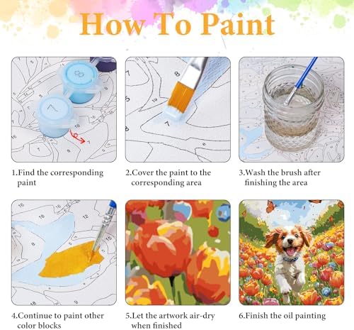 Paint by Numbers Kit for Adults, Happy Puppy & Tulip Design, 16x20 Inch - Image 4