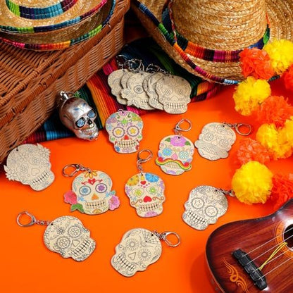 Trnayi 36 Pcs Day of The Dead Wood Keychain Color Your Own DIY Craft - Image 3