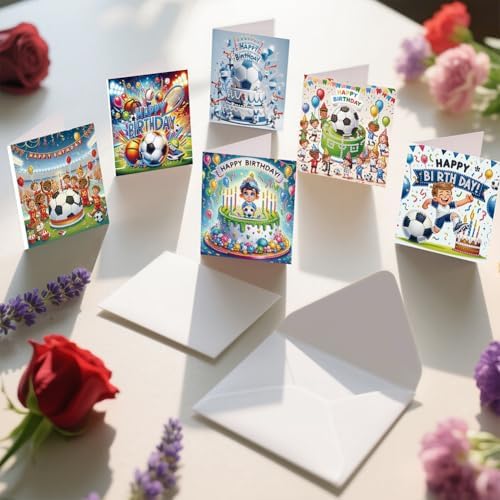 jinglinhh 6pcs Diamond Art Painting Happy Birthday Football Cake Greeting Cards with Envelopes, DIY Card Making Kits for Adults, Diamond Art Postcards Christmas Cards Craft Gifts - Image 7